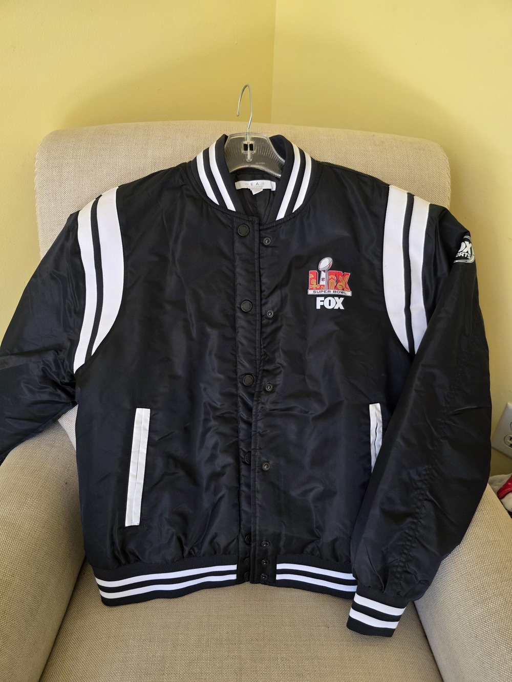 Fox Black Varsity Bomber Jacket with White Stripes